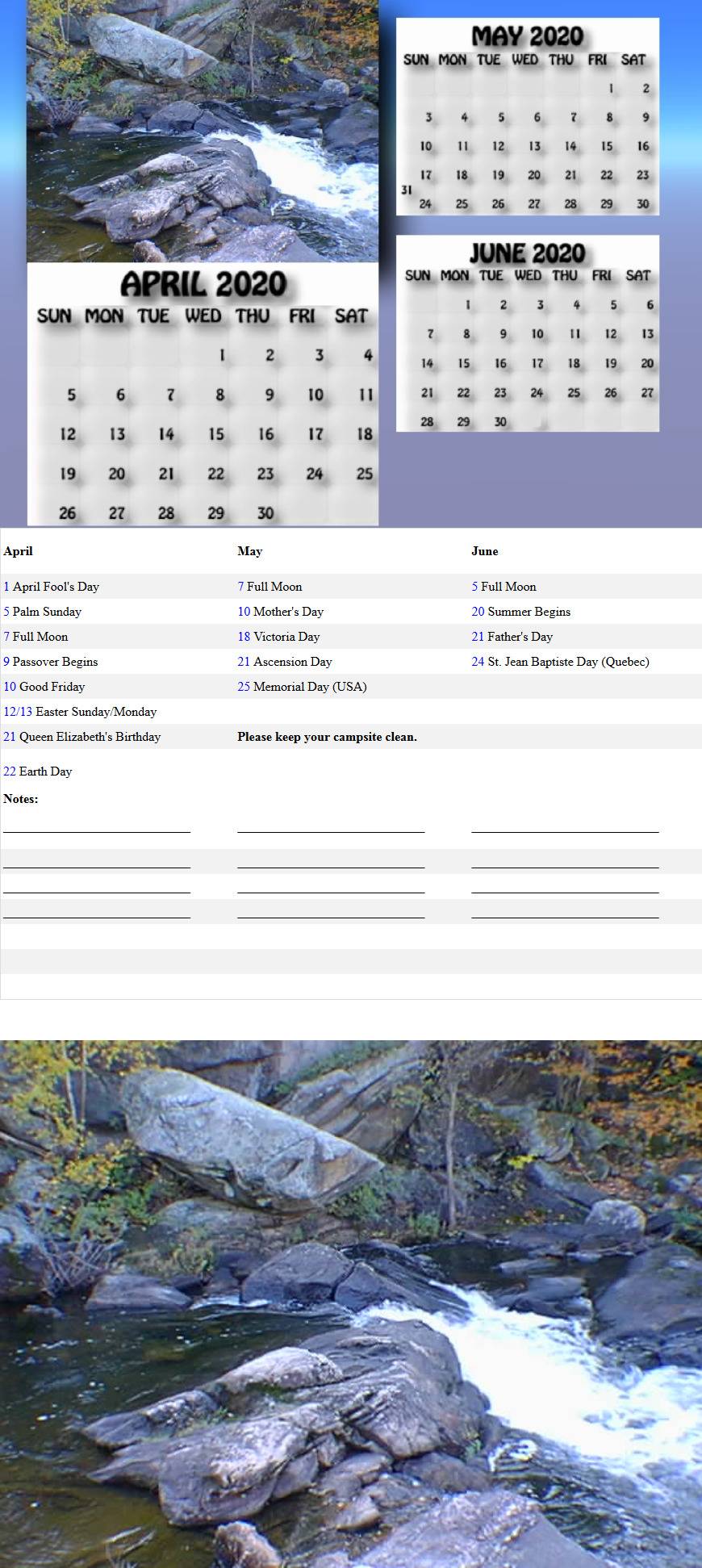 April, May, June 2020 calendar