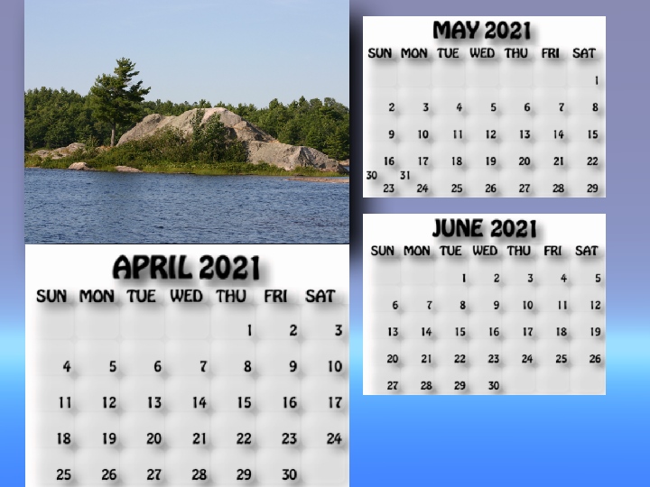 April, May, June 2021 calendar