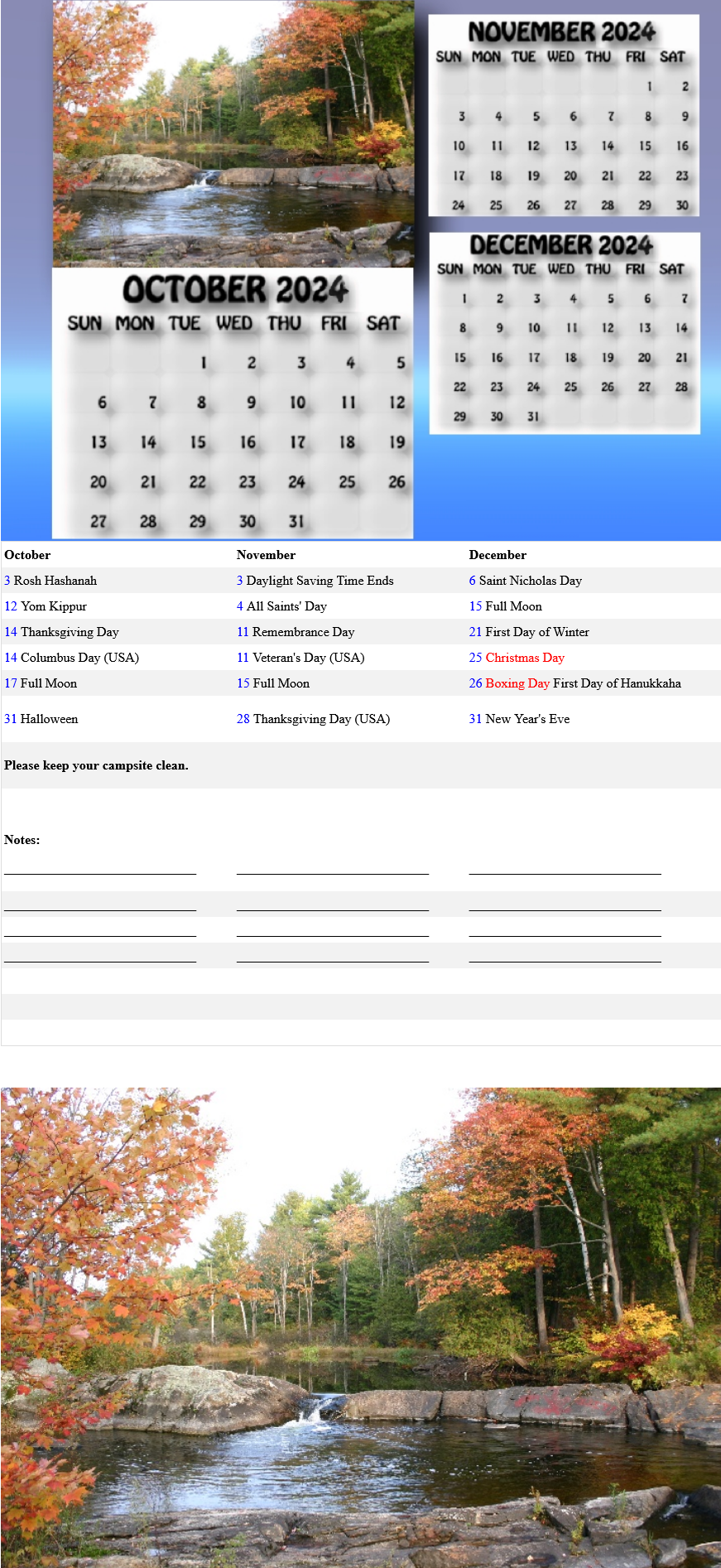 October, November, December 2024 calendar