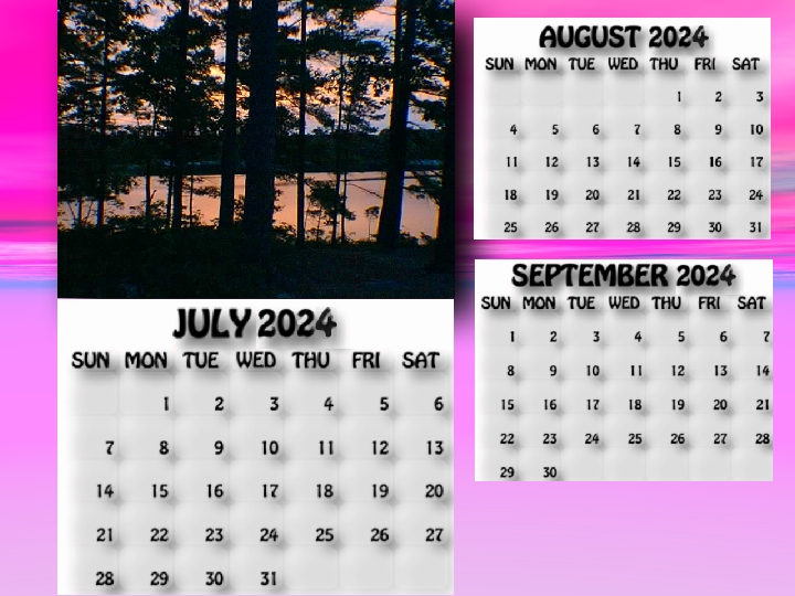 July, August, Sept 2024 calendar