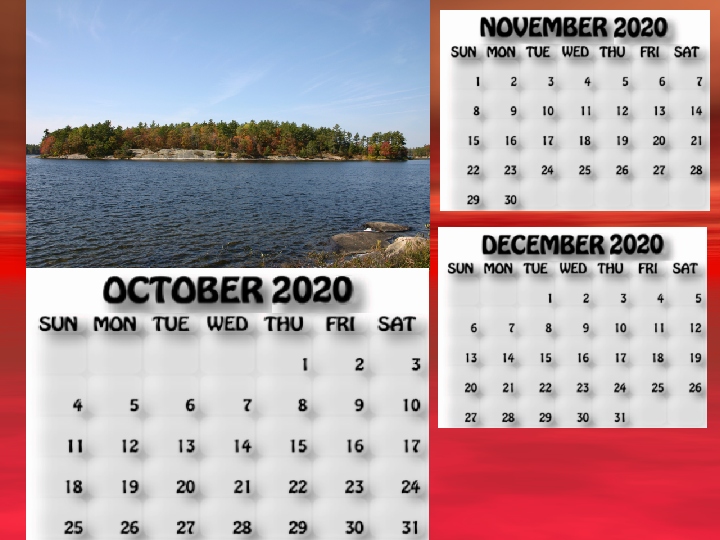 October, November, December 2020 calendar