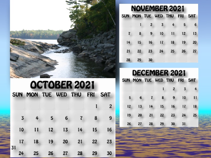 October, November, December 2021 calendar