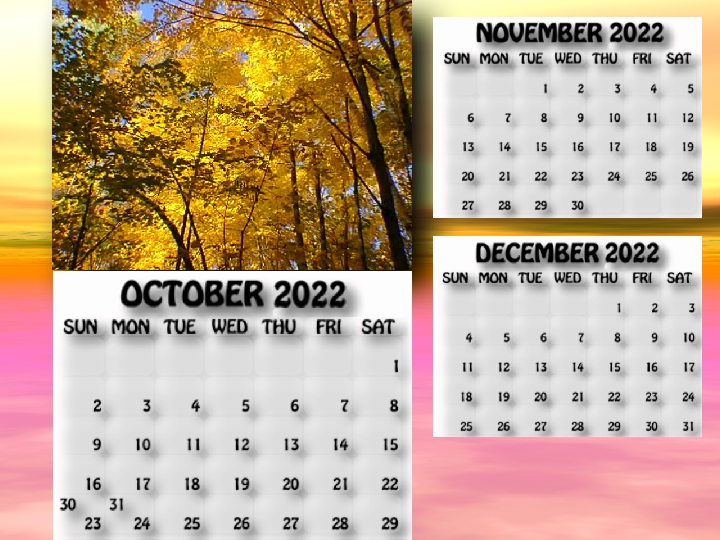 October, November, December 2022 calendar
